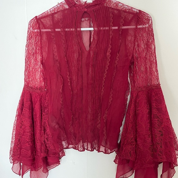 Alice + Olivia Burgundy Lace Blouse - Picture 3 of 7